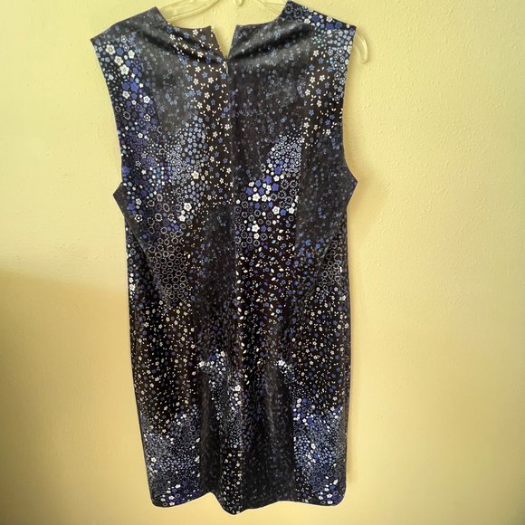 ELIE TAHARI Rosanna Blue Velvet Floral Sleeveless Summer Sheath Dress size 16 - Picture 3 of 13